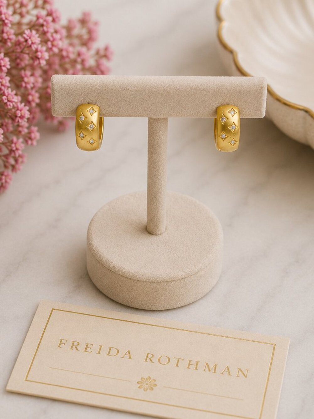 Freida Rothman Gold Over Sterling Silver Mini Celestial Pave Huggies $179 MSRP